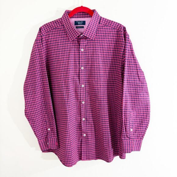 NWT Original Penguin Red & Navy Gingham Plaid Heritage Slim Fit Shirt Size 17 - Picture 8 of 8